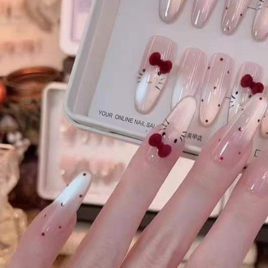 Handmade Manicure with Kitty Cat Design, Elegant and Complexion-Enhancing, Versatile and High-End, Detachable Polka Dot Cat Eye Press-On Nails Handmade Manicure with Kitty Cat Design, Elegant and Complexion-Enhancing, Versatile and High-End, Detachable Polka Dot Cat Eye Press-On Nails