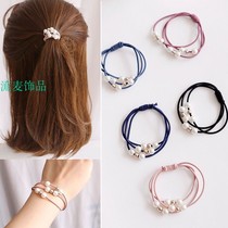 Korean version of Hairband high elastic three-in-one pearl leather band explosive hair accessories 6 pearls knotted head rope 2 yuan shop jewelry