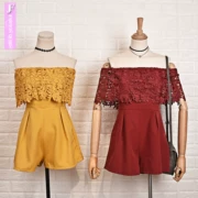 Một từ cổ áo onesies 2018 mùa hè mới của Hàn Quốc phụ nữ ren khâu cao eo jumpsuit quần short jumpsuit phụ nữ