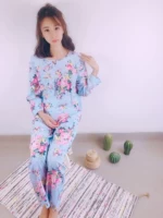 Mùa xuân phụ nữ cotton lụa đồ ngủ tháng quần áo phụ nữ mang thai dịch vụ nhà dài tay điều chỉnh phù hợp với phần mỡ XL mỏng mm - Nam giới quần áo ngủ cho nam giới