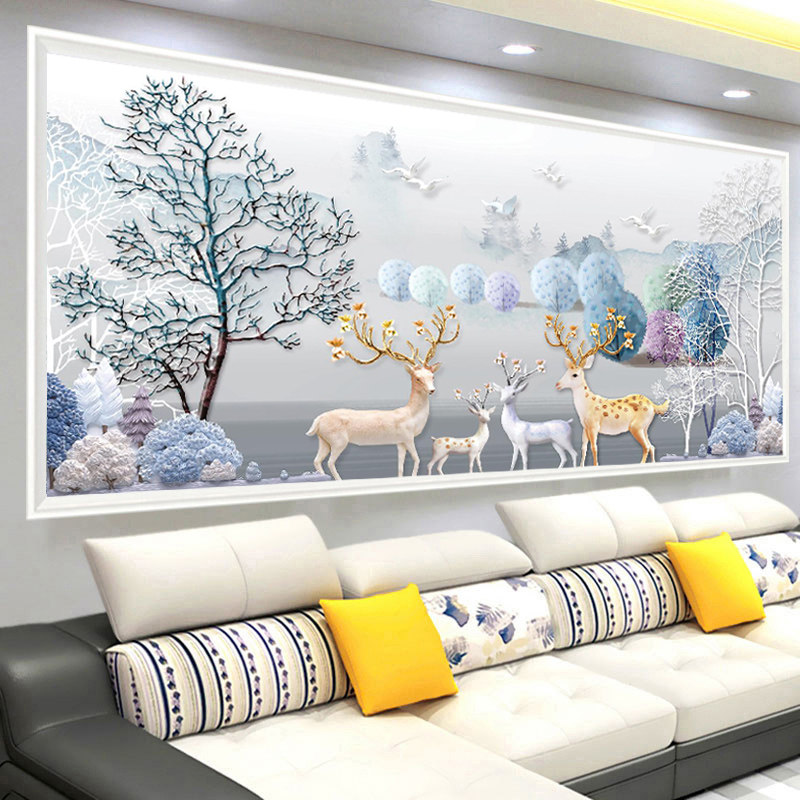 Cross stitch embroidery 2023 new hair Cairoe deer living room sharp minimalist modern Nordic scenery Atmospheric full embroidery-Taobao