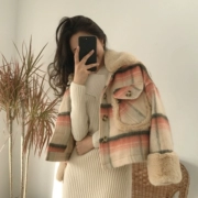 Mùa thu đông 2018 mới mặc màu nhỏ phù hợp với kẻ sọc lông một chiếc áo khoác nữ ngắn lệch cộng với áo khoác nhung dày