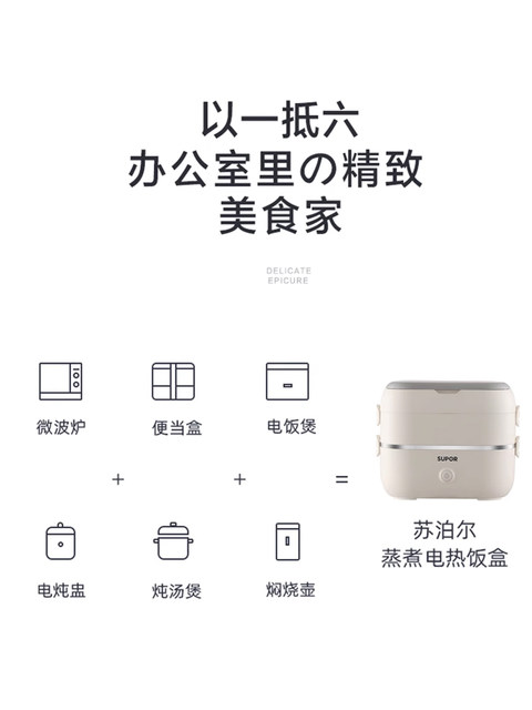 Supor Electric Heating Lunch Box, Plug-In, Insulated, Self-Heating, Portable, Perfect for Office Workers and Lazy People