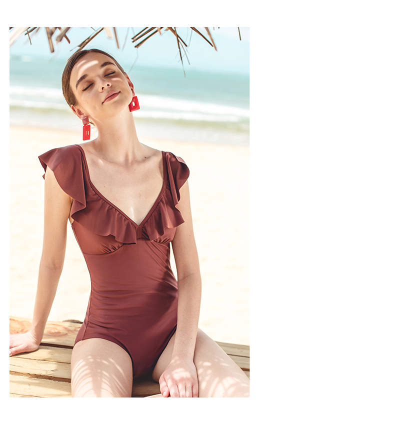 Yizi EZI áo tắm lá sen nữ ngực nhỏ thu thập retro bìa tay áo tắm nữ Xiêm tam giác áo tắm ins áo tắm - Bộ đồ bơi One Piece đồ bơi một mảnh