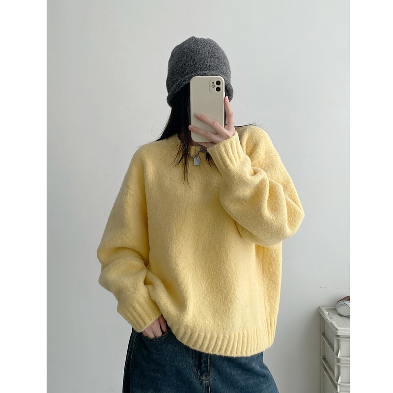 [Clearance Price] Autumn and Winter Warm Base Layer Pullover Textured Looped Wool Soft Round Neck Knitted Sweater