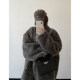 Stylish stand collar loose warm fur one-piece jacket