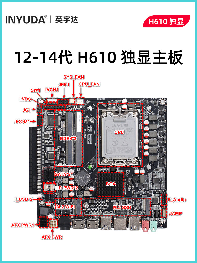 Yingyuda H610 Independent Graphics Pcie-X16 Motherboard Itx Office All-In-One Motherboard Core Desktop 12-14 Generation