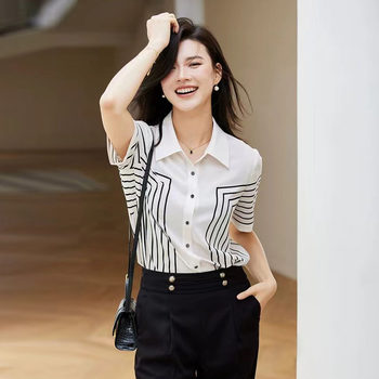 Fengdi summer ໃຫມ່ chic striped ເສື້ອແຂນຍາວອອກແບບຂອງແມ່ຍິງ commuting ເສື້ອມືອາຊີບ 1c25476