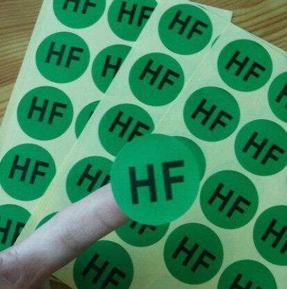 30MM environmentally friendly halogen-free adhesive label green HF circular sticker ROHS hf sticker can be set