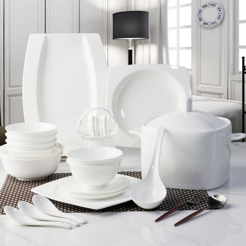 Rsemnia Pure White Square Nordic Cutlery Sets Home minimalist High-end Personality Bowl ceramic Porcelain Bone Porcelain Bowl tray