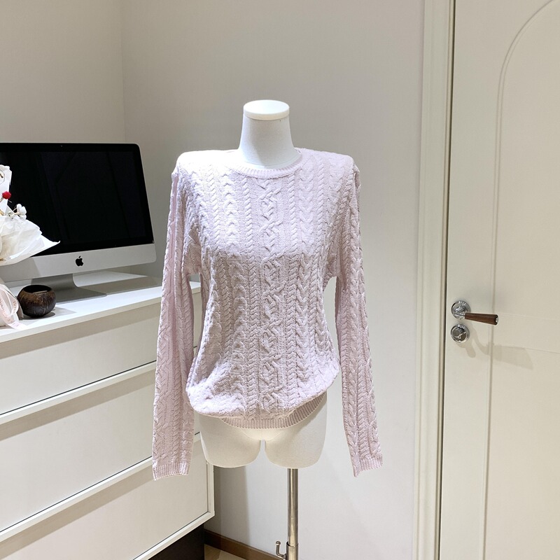 Cozy Girl Style Alrigh Then Slightly Loose Wide-Shoulder Round-Neck Cable Knit Pullover Sweater 2026 Spring Knitwear