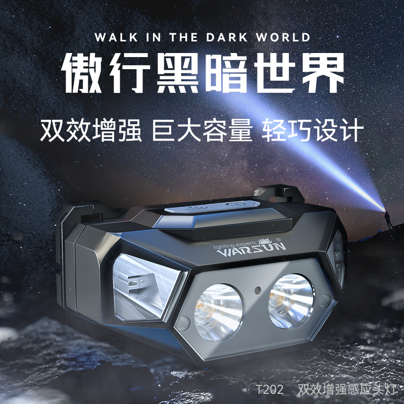 LED inductive night fishing exclusive headlights outdoor intense light charging ultra-bright head-mounted super light small number extra-long sequel