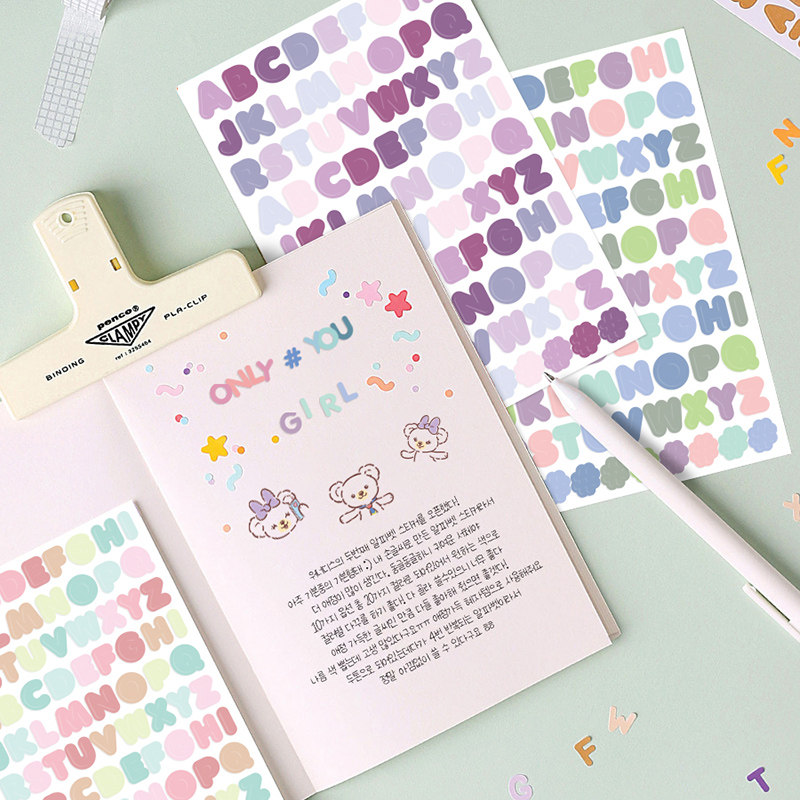 4 letter handbook stickers decorate small patterns Macaron fresh minimal Goukain mobile phone shell letter paste to students handbook network red English account label