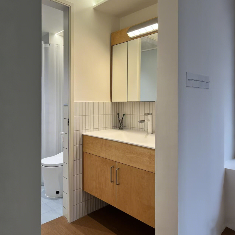 Ocean-Style Wooden Mirror Cabinet Bathroom Cabinet Set with Integrated Rock Slab Hot-Bent Basin Washbasin Cabinet Ocean-Style Wooden Mirror Cabinet Bathroom Cabinet Set with Integrated Rock Slab Hot-Bent Basin Washbasin Cabinet