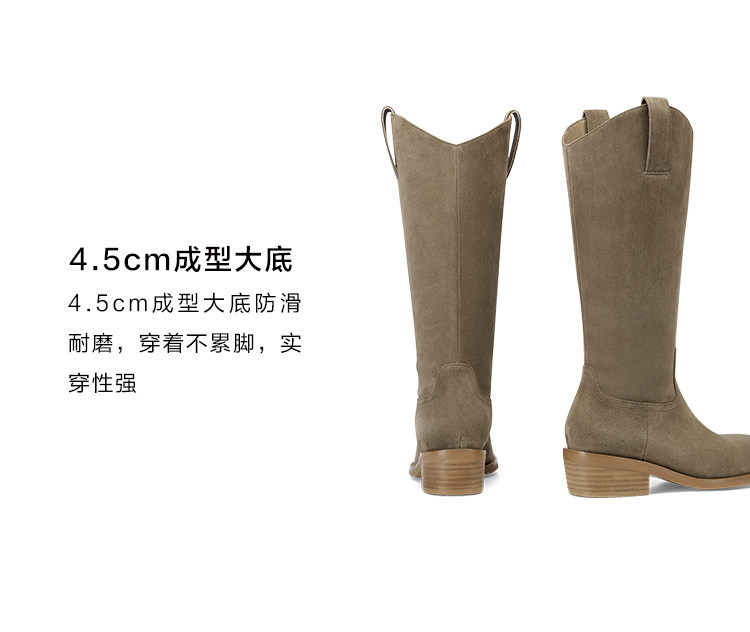 Западные Boots kisscat接吻猫秋季新款堆堆靴时尚粗跟长靴牛绒皮革v口时装靴女