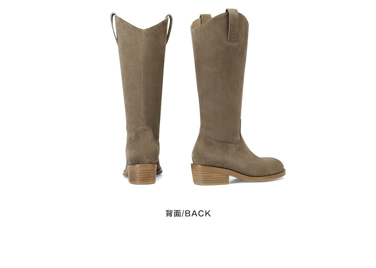 Западные Boots kisscat接吻猫秋季新款堆堆靴时尚粗跟长靴牛绒皮革v口时装靴女
