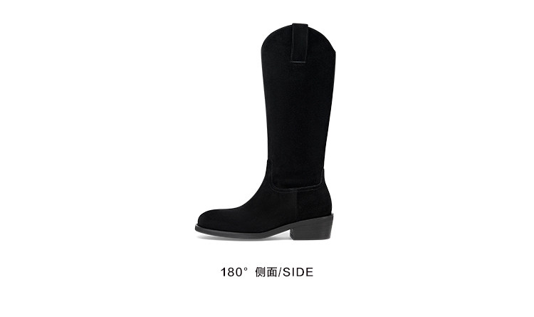 Западные Boots kisscat接吻猫秋季新款堆堆靴时尚粗跟长靴牛绒皮革v口时装靴女