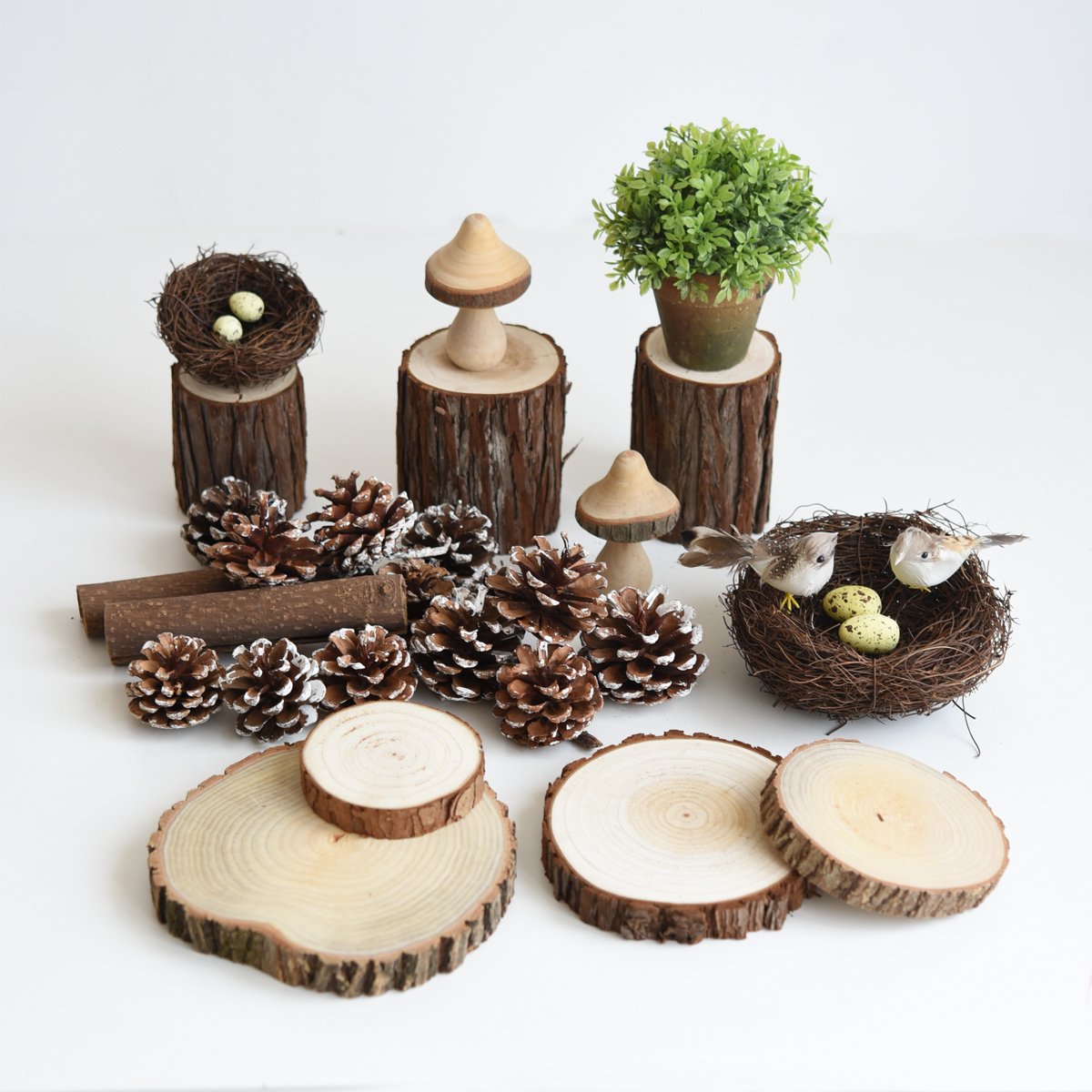 Christmas decorations small pine nuts Vine Grass Choreography Birds Nest Bird Eggs Emulation Wood Chips Tree Stumps Garden Material Hem