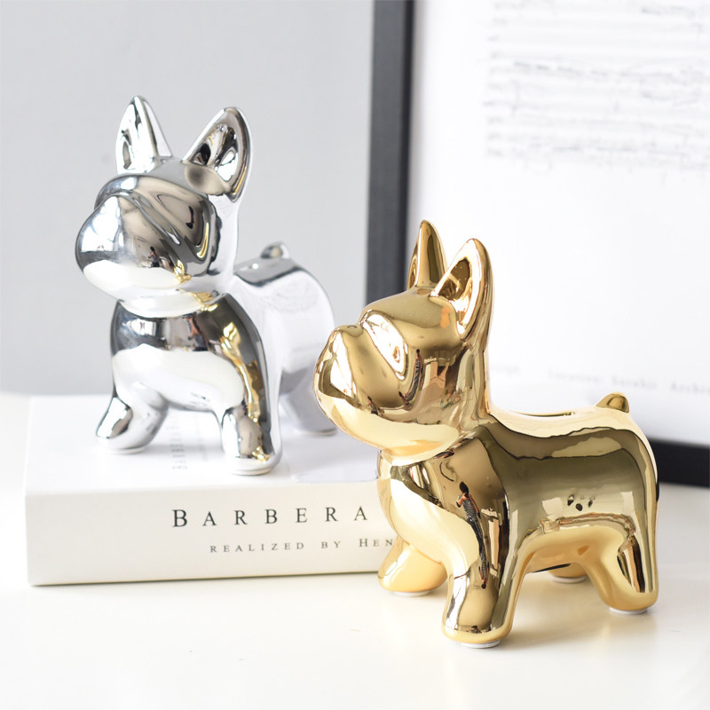 Ins北欧风格创意家居客厅玄关风水旺财小动物软装饰品金色狗摆件