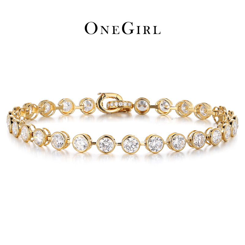 Onegirl Full-Circle Bubble Bracelet with Single 20-Point Diamond and Double Clasp, 18K Gold Lab-Grown Diamond Multi-Purpose Bracelet