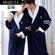 SEQULL flannel couple áo ngủ Trung Quốc phong cách đàn ông và phụ nữ mùa đông dài san hô dày lông cừu tie đồ ngủ - Night Robe