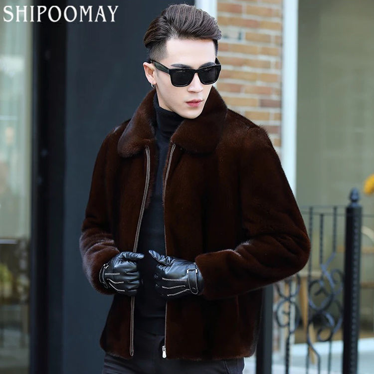 Haining Imitation Mink Fur Men's Coat Imitation Fur Coat 2026 Autumn and Winter Hooded Lapel Fur Men's Coat Haining Imitation Mink Fur Men's Coat Imitation Fur Coat 2026 Autumn and Winter Hooded Lapel Fur Men's Coat