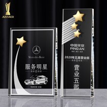 Creative five-pointed star crystal trophy custom-made employee commendation transparent medal anniversary lettering commemorative gift