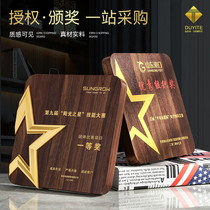 Creative metal five-pointed star walnut imitation wood medal customized custom authorization card Wooden honor plaque Certificate letter of appointment