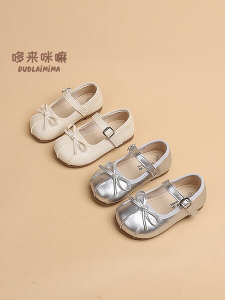Girls' Fashionable Versatile Bowknot 2026 Spring and Autumn New Style Soft-Soled Leather Shoes, Stylish Princess Shoes, Comfortable Shallow-Mouth Shoes