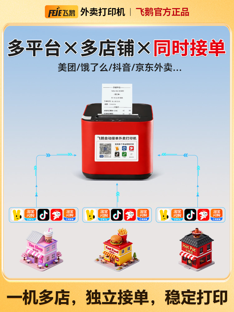 Feige Takeout Printer for Meituan, Ele.Me, Jd.Com, Douyin, Taobao, Flash Sale Thermal Receipt Printer, Mini Program Feige Fully Automatic Order Processing and Printing Machine, Wifi Bluetooth Automatic Paper Cutting All-In-One Machine