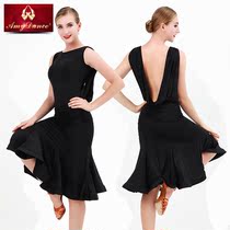 Amy dance dress Latin dance dress sexy shoulder strap chest pad summer fish bone big swing dress rumba art suit