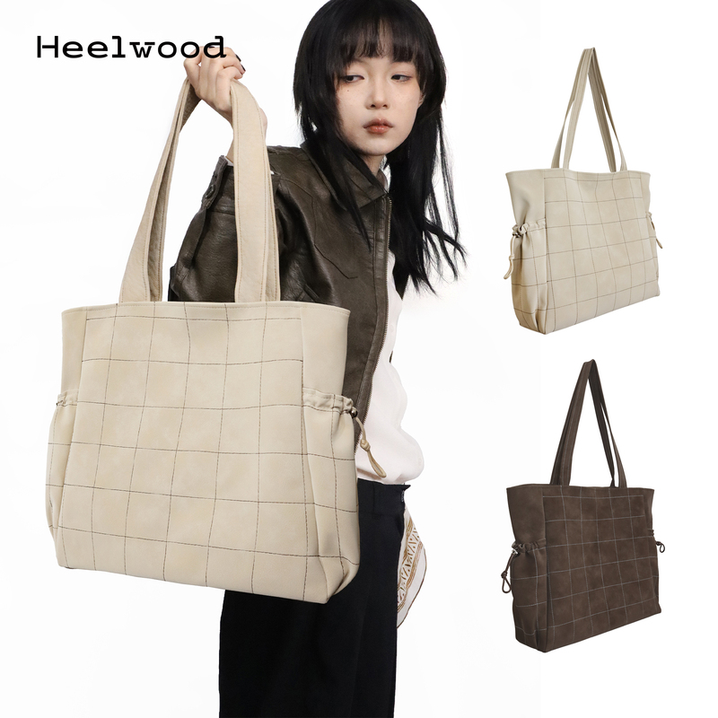 Heelwood [Soda Cracker/Choco Plaid] Checkered Bag Large Capacity Shoulder Bag 2025 New Model
