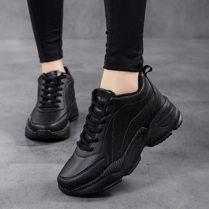 Autumn Brand Women's Shoes, Black Leather Waterproof Sneakers, Lightweight Soft-Soled Dad Shoes, Non-Slip and Wear-Resistant Travel Shoes Autumn Brand Women's Shoes, Black Leather Waterproof Sneakers, Lightweight Soft-Soled Dad Shoes, Non-Slip and Wear-Resistant Travel Shoes