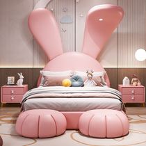 Modern minimalist childrens bed girl princess bed pink boy single net red rabbit bed cartoon girl real leather bed