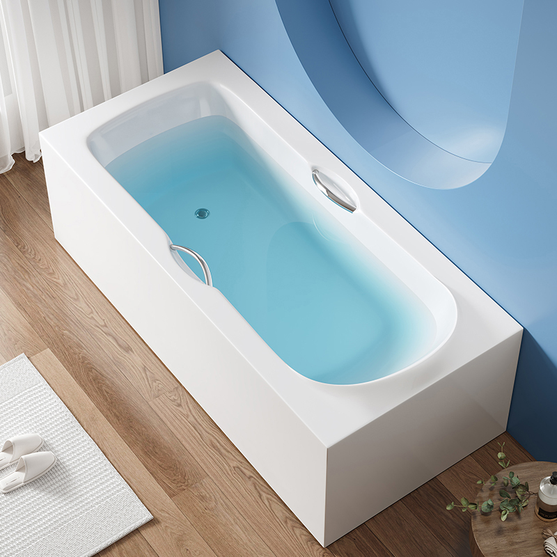 2024 New Model Square Acrylic Bathtub with Handrails, Double-Layer Insulation, Seamless Integration, for Adults, Home Use, Hotels, and Guesthouses