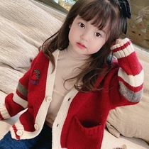 New girls  autumn cardigan Childrens sweater Long sleeve wild autumn new baby sweater Western style jacket