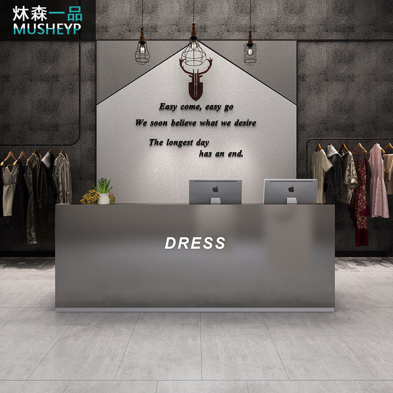 Stainless steel bar cash register shop small minimalist modern clothing store counter beauty salon reception desk