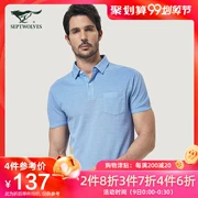 Bảy con sói áo thun ngắn tay nam mùa hè đích thực [100% cotton mềm mại] kinh doanh màu rắn nam POLO áo thủy triều - Polo