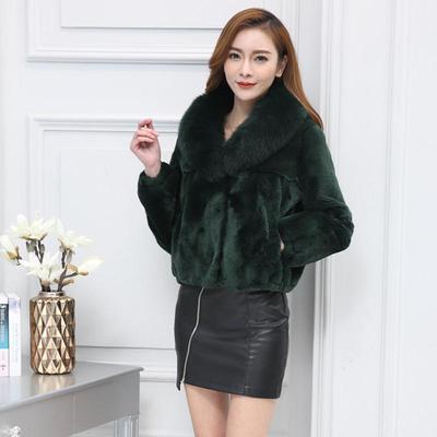 仿獭兔毛毛皮草外套毛领短款长袖冬季