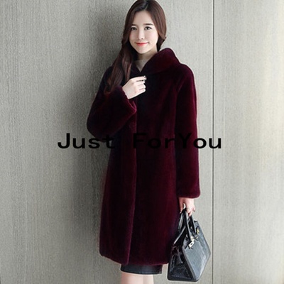 新款皮草女中长款显瘦带帽仿貂皮大衣