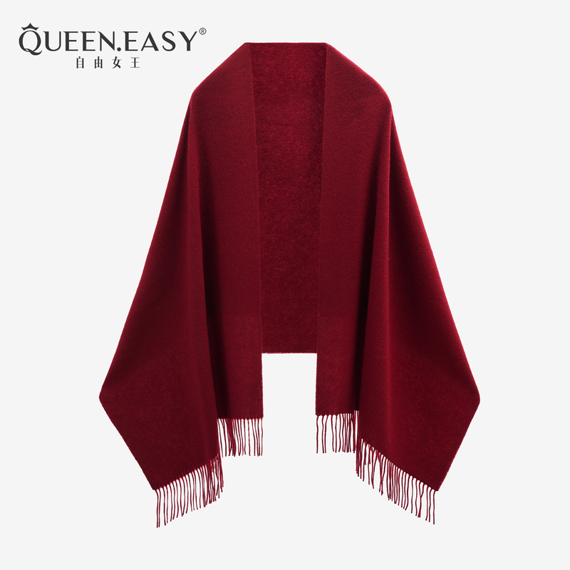 100% Pure Wool｜Burgundy High-End Large-Size Cape Shawl for Women, a Gift for Mom in Her Zodiac Year