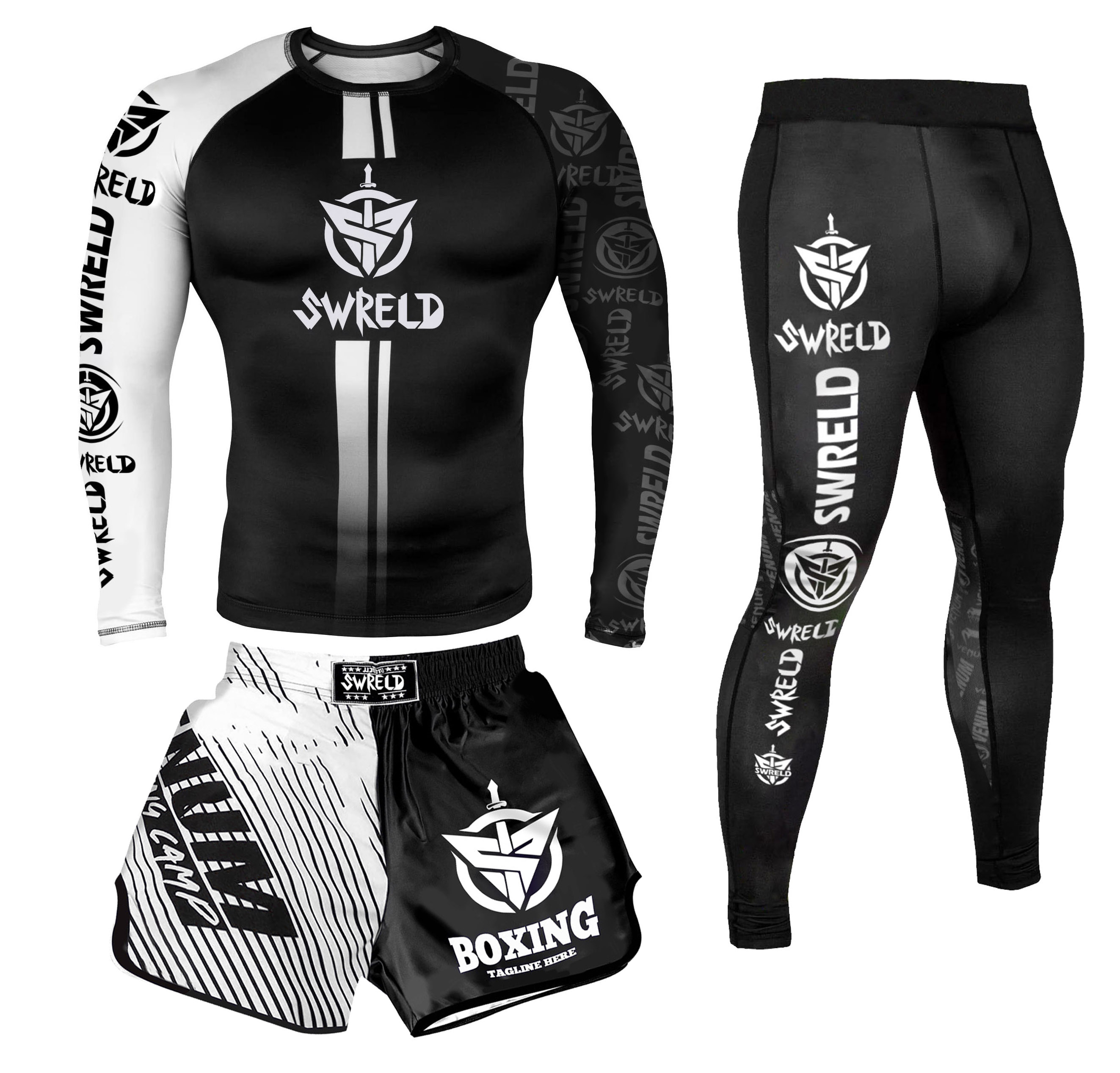 Venom Thai Fist Long Sleeve Three-Piece Men MMA Boxing Sleeve Training Set Fighting Fighting UFC Sky Dry Fitness