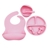 Детская силиконовая обеденная тарелка, ложка, слюнявчик, посуда, комплект для еды