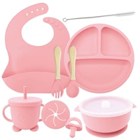 Розовый [Bib+маленькая чашка всасывания+двухлепа (с крышкой)+чашка панды (с закусочной)+Pacifier+щетка+деревянная ручка ложки]