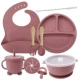 Темно -розовый [Bib+маленькая чашка всасывания+миска с двойным ухом (с крышкой)+чашка Panda (с закусочной)+Pacifier+щетка+деревянная ручка ложка]