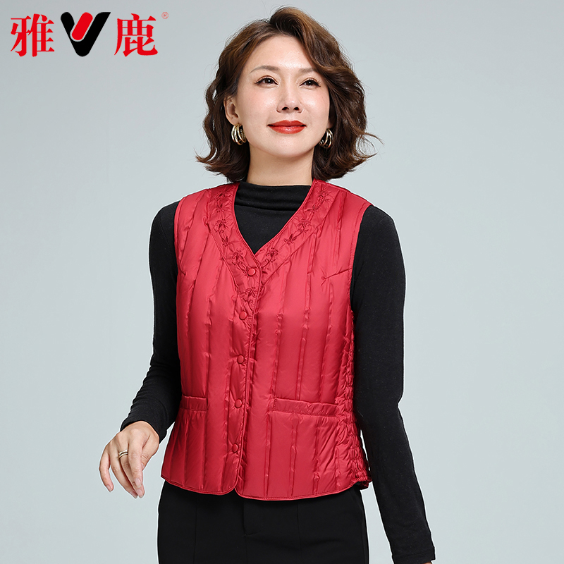 Red down Vest for Women, Slimming, New Style for Middle-Aged and Elderly, Chinese Style, Fashionable, Mother's Wear, Inner Vest, Warm, Sleeveless Jacket for Winter