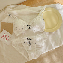 XIAOMIWU Japanese girl love flocking thin Cup underwear without steel ring cotton pad small chest comfortable bra set