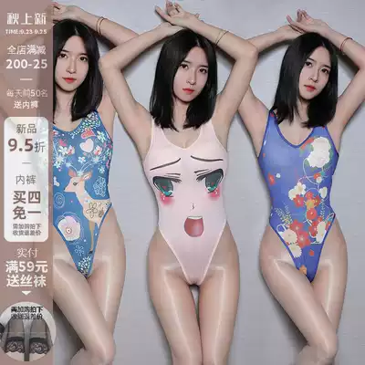 Sexy female print cartoon lingerie women's tight jumpsuit pajamas uniform seduction high fork stagnant water swimsuit