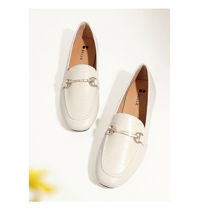 百丽复古时尚乐福鞋女新款软底小皮鞋羊皮平底休闲单鞋W7N1DCA1