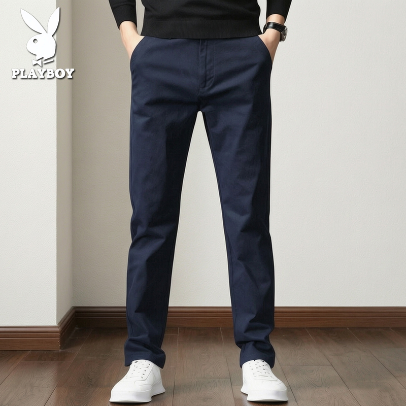 Playboy's New Autumn Men's Casual Pants, Straight-Leg Slim-Fit Cotton Stretch Summer Men's Loose Pants